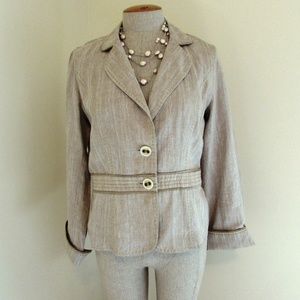 Kenar Beige Linen Jacket with Gold Trim size 6